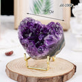 Racimo de cristal de agua morado, decoración de amor, pieza de piedra cruda, espécimen de mineral en forma de corazón