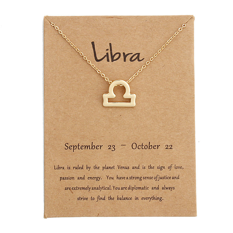 Zodiac Simple Gold Alloy Pendant Necklace