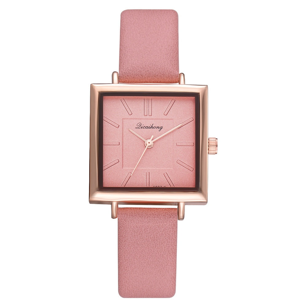Pulsera Cuadrada de Cuero Contratado con Reloj de Cristal para Mujer, Relojes de Pulsera para Mujer, Reloj de Cuarzo para Señoras
