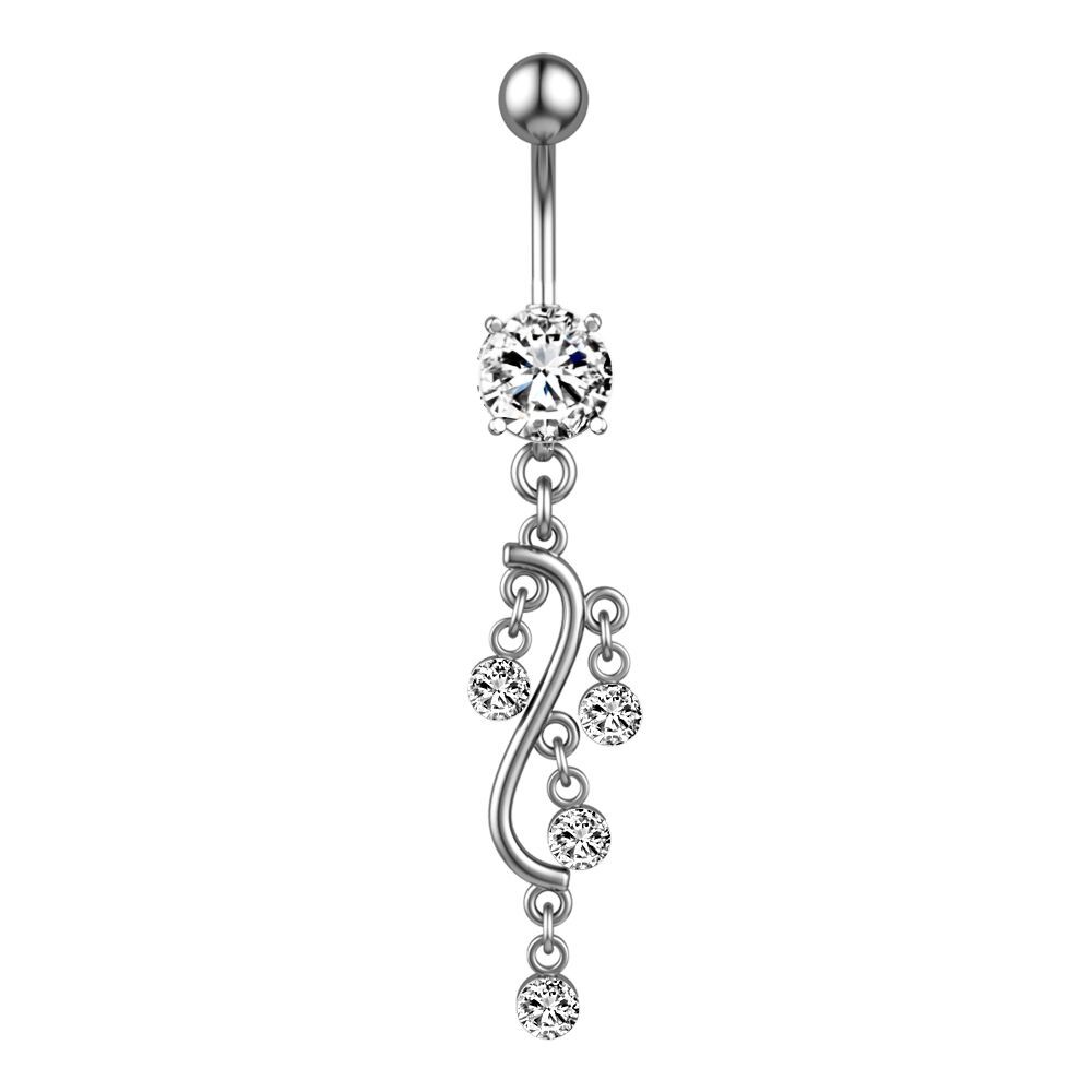 Anillo de ombligo en forma de S de circón, piercing de ombligo