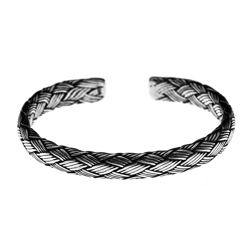 Pulsera vintage de plata tejida a mano para hombre y mujer