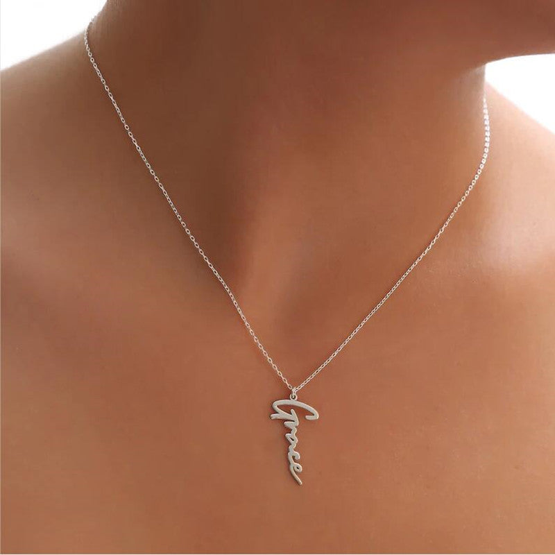 Handmade Vertical Name Signature Letter Necklace
