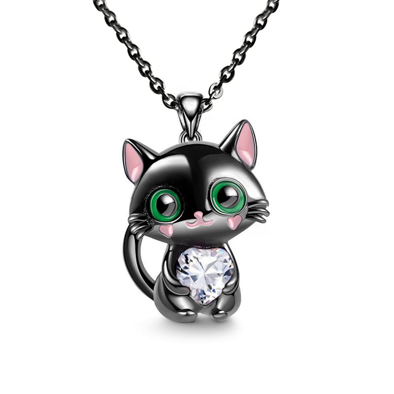 Collar de gato negro con colgante de gatito de corazón de diamantes de imitación rojos, azules, morados y blancos para suéter