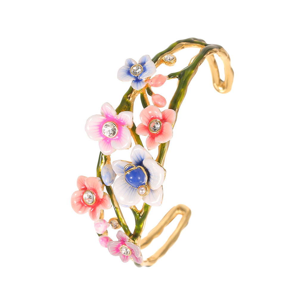 Enamel Glaze Diamond Multi-color Orchid Hollow Bracelet
