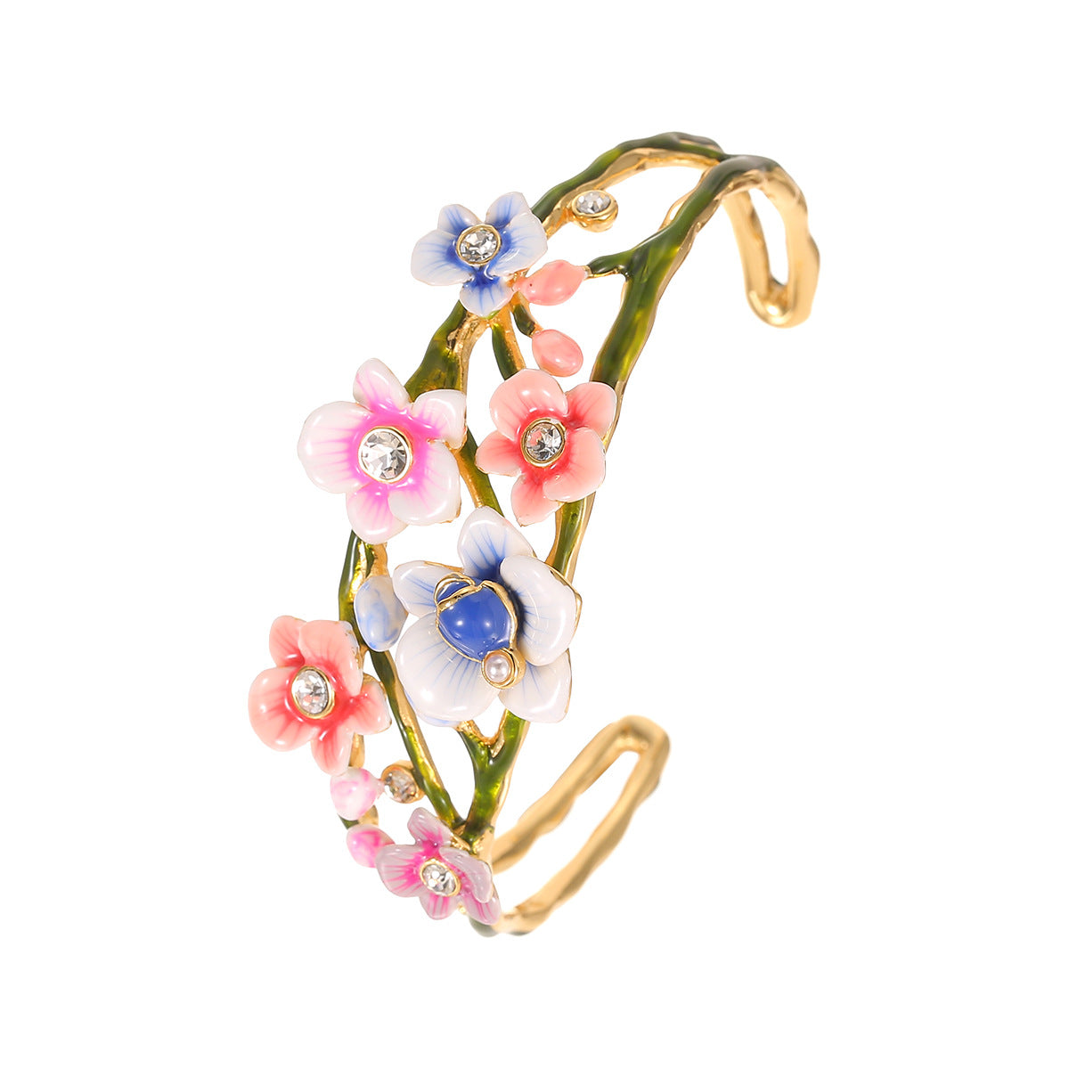 Enamel Glaze Diamond Multi-color Orchid Hollow Bracelet