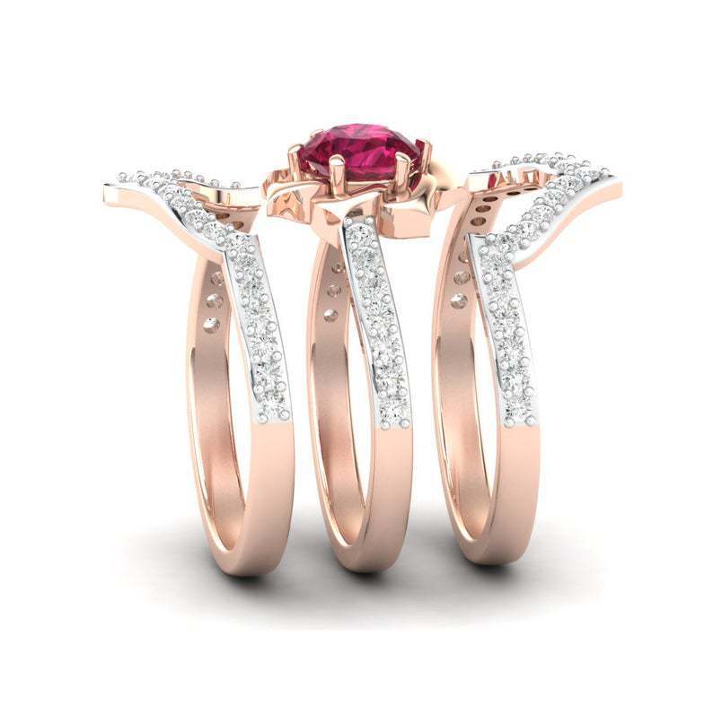 Exquisiter Roségold Blumen Ring Jahrestagsantrag Schmuck Damen Verlobungs-Hochzeitsring Set
