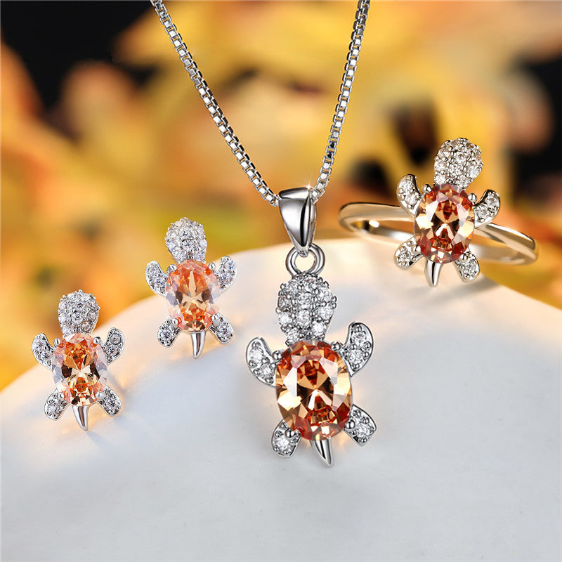 Mode Oval Zirkon Anhänger Schildkrötenform Halsketten mit Regenbogenstein Mehrfarbige Tierhalskette Schmuck für Damen und Kinder