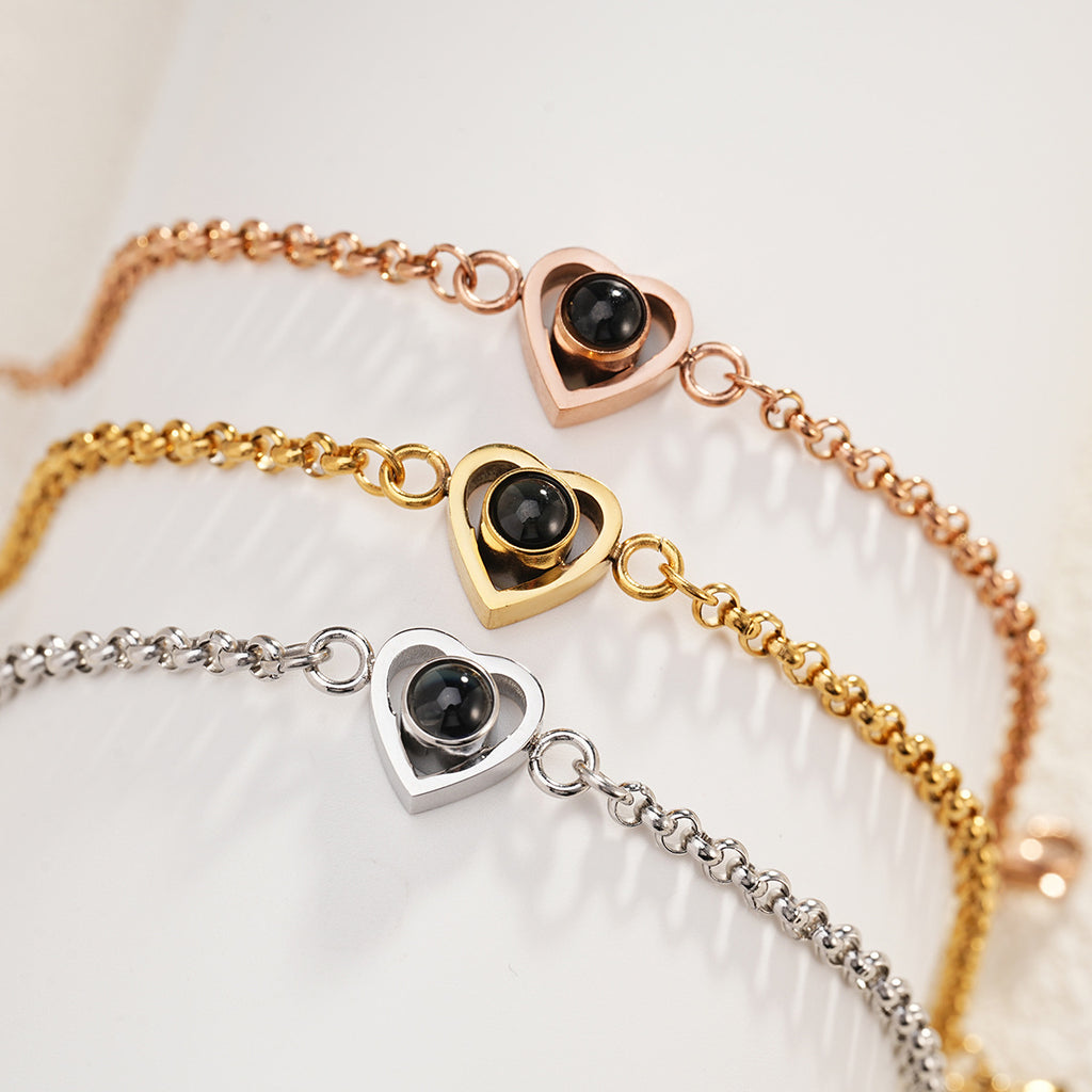 Titanium Steel Heart-shaped Projection Customized Picture Bracelet