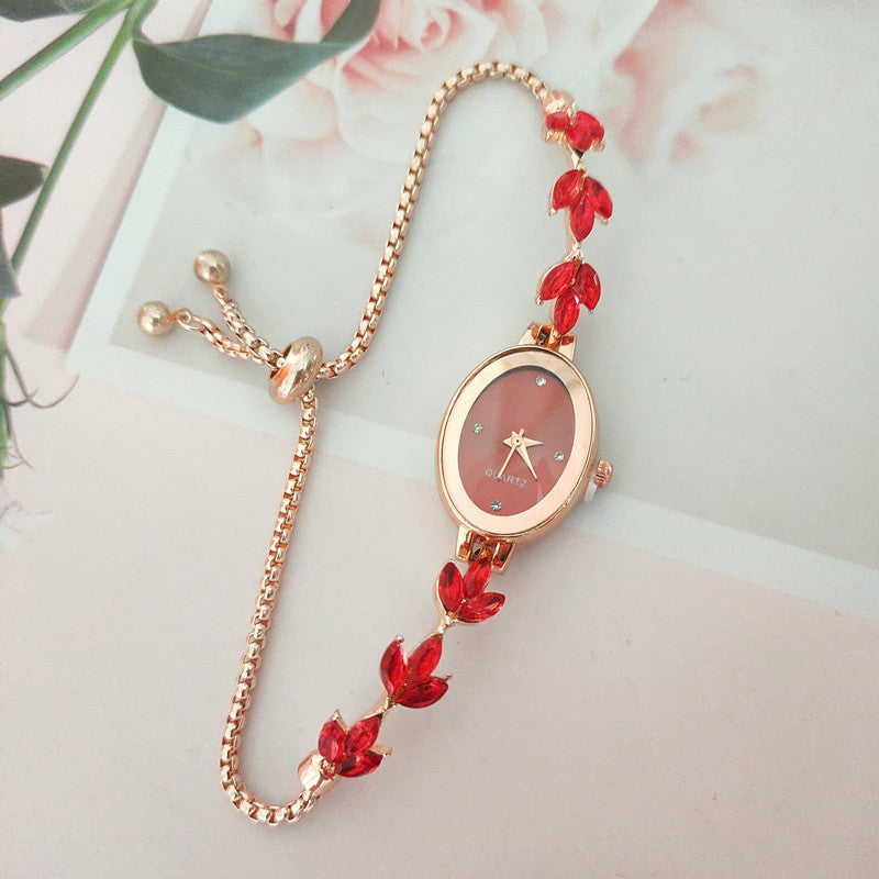 Reloj de pulsera de mujer Wheat Diamond de ajuste libre y tipo pull-out