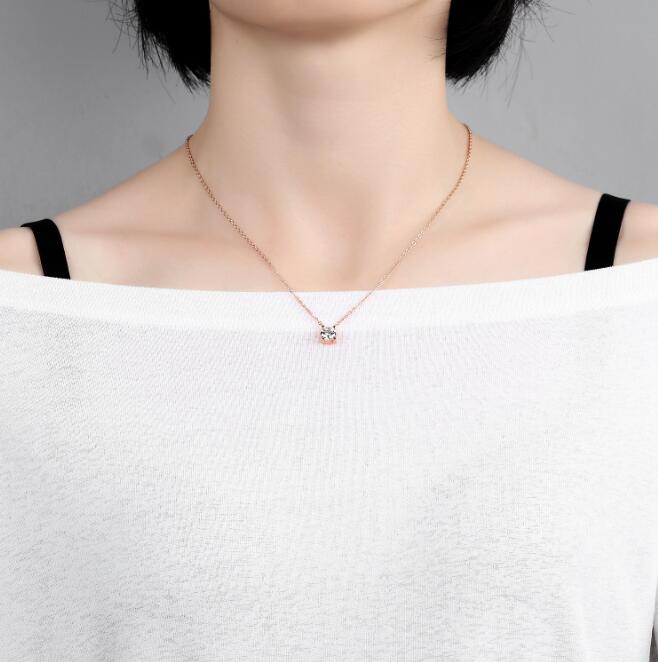 Damen Halsketten mit Gliederkette Trendy runde weiße große Zirkonia-Anhänger Halskette für Damen Mädchen Geschenk Schmuck