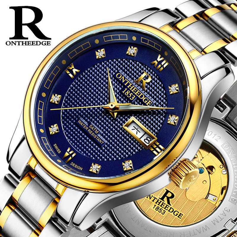 Echte Rui Edge Herren-Automatikuhren, mechanische Uhren, Business-Herrenuhr, leuchtend, hohl, wasserdicht, feiner Stahl