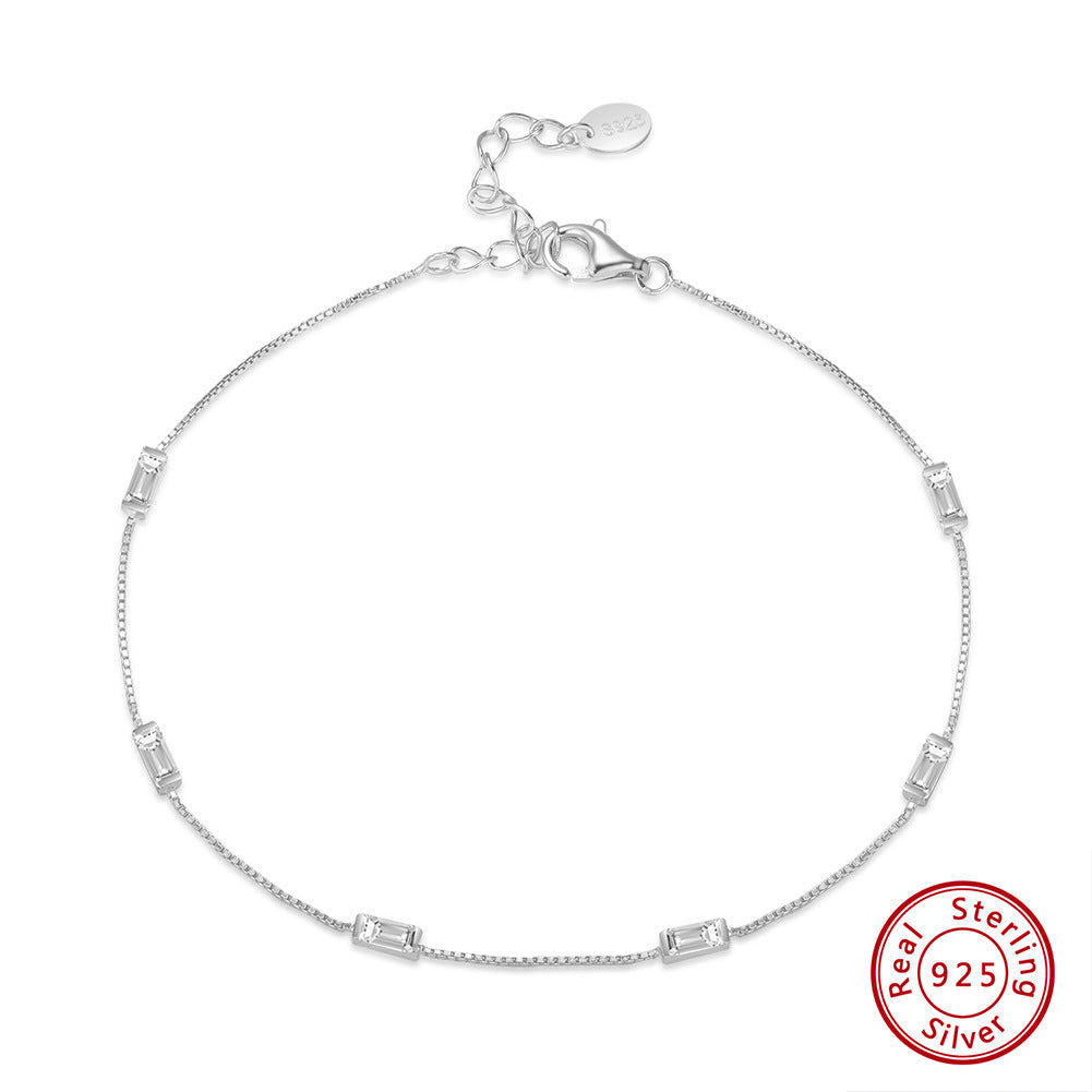 Silver Bracelet Square White Zirconium Bracelet Extension Chain