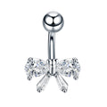 Pendiente de ombligo con incrustaciones de circón en forma de lazo, de acero inoxidable, para piercing corporal