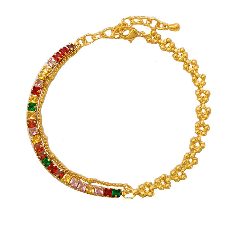 Pulsera multicapa de estilo retro con baño de cobre y oro y diseño de retales