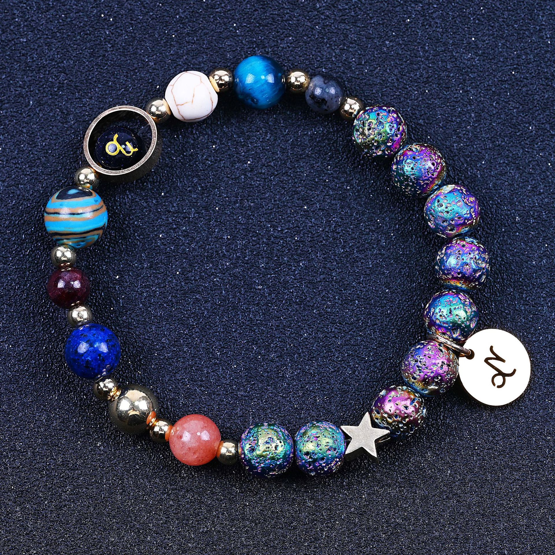 Pulseras de las Doce Constelaciones de Roca Volcánica Colorida de San Azul