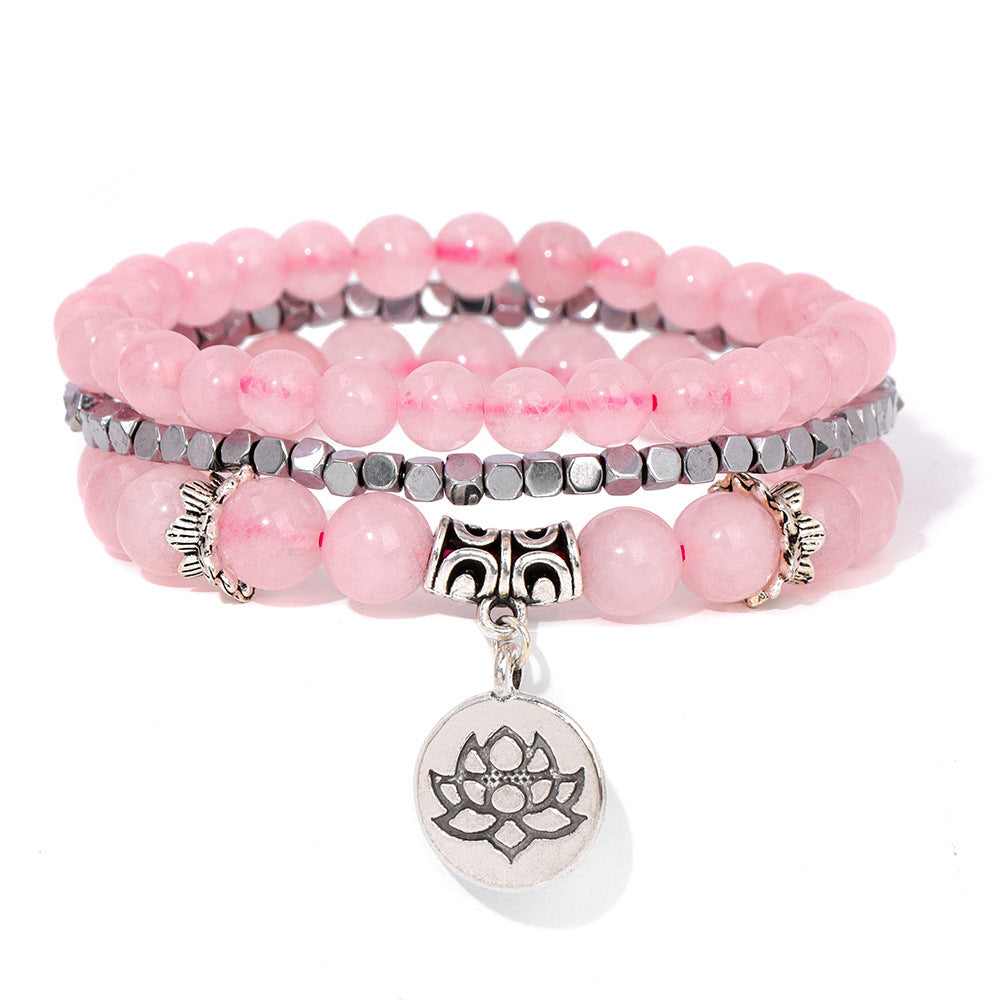 Natural Stone Beads Bracelet Female Lotus Pendant