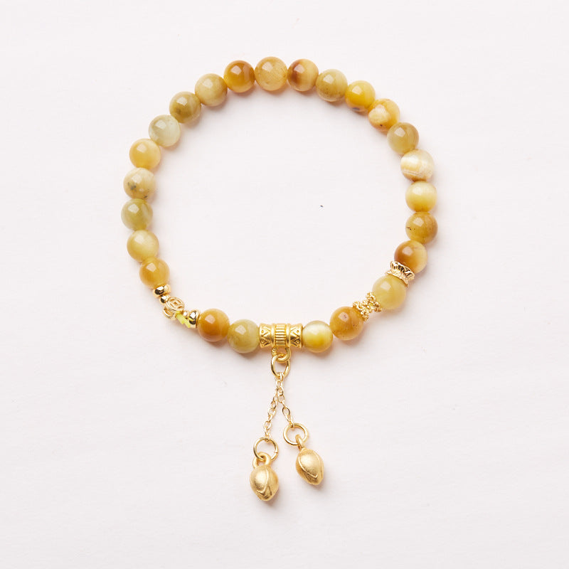 Pulsera de alta calidad con ojo de tigre bodhi natural y cristal azul, estilo nacional para mujer