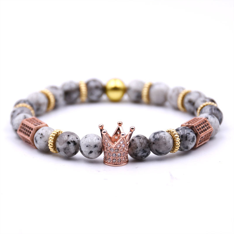 Naturstein Mikro-Krone eingelegtes Kupferarmband weiß Zirkon Armband Perlen Armband Schmuck Handel Stromlieferanten Beschaffung