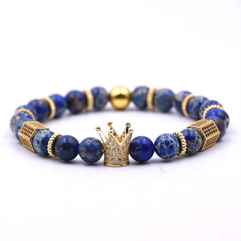 Naturstein Mikro-Krone eingelegtes Kupferarmband weiß Zirkon Armband Perlen Armband Schmuck Handel Stromlieferanten Beschaffung