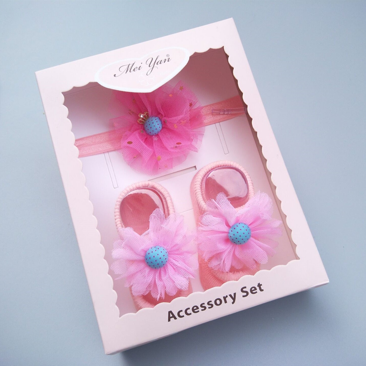 Caja de regalo de calcetines y diadema para bebé niña
