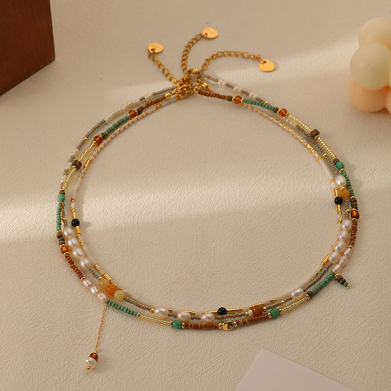 Women's Fashionable All-match Small Rice-shaped Beads Colorful Beaded Necklace