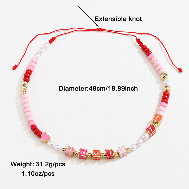 Bunte Perlenkette Original Design Quadratische englische Kombination Armband-Set