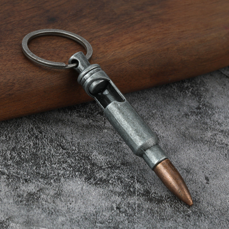 Llaveros de metal con abrebotellas tipo bala, colgante creativo