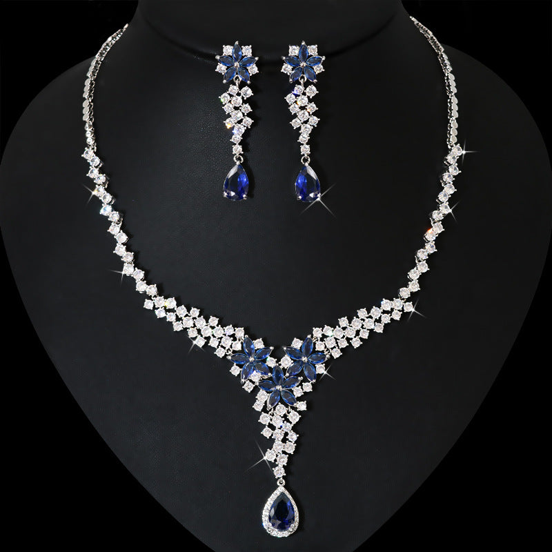 High-End Schwere Industrie Simulation Diamant Halskette Damen Ohrringe Set