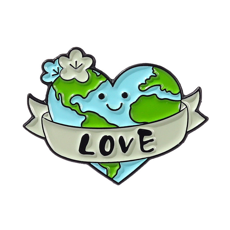 Broche creativo con forma de Tierra de dibujos animados para proteger el planeta