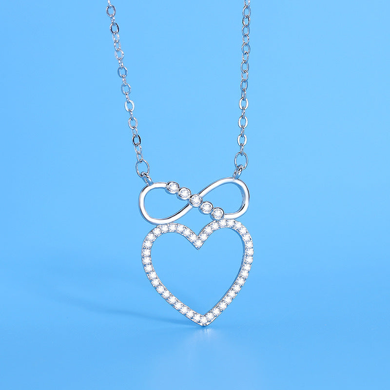 Heart-shaped Bow Zircon Pendant Clavicle Chain Jewelry Necklace