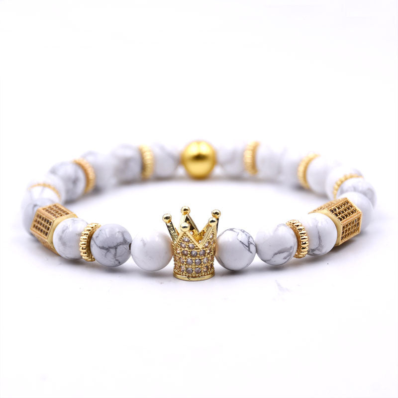 Naturstein Mikro-Krone eingelegtes Kupferarmband weiß Zirkon Armband Perlen Armband Schmuck Handel Stromlieferanten Beschaffung