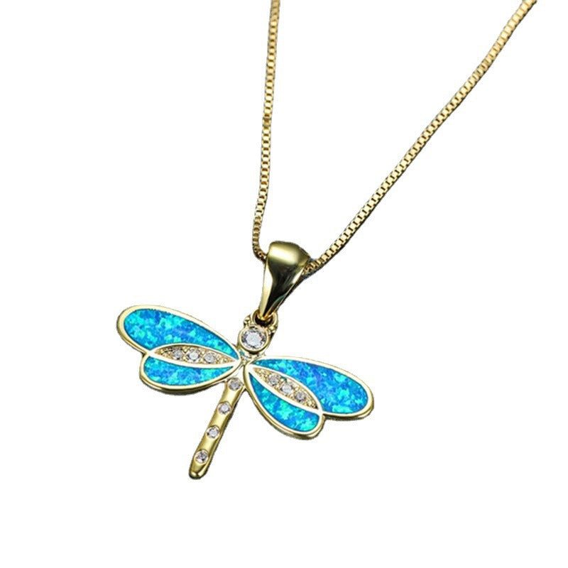 Damen-Halskette mit simuliertem Opal-Libellenanhänger
