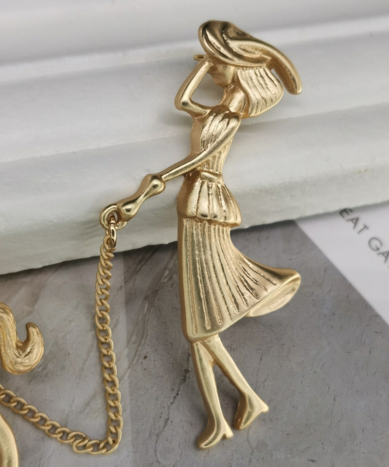 Schmuck Matte Gold Dog Walker Kollektion Brosche
