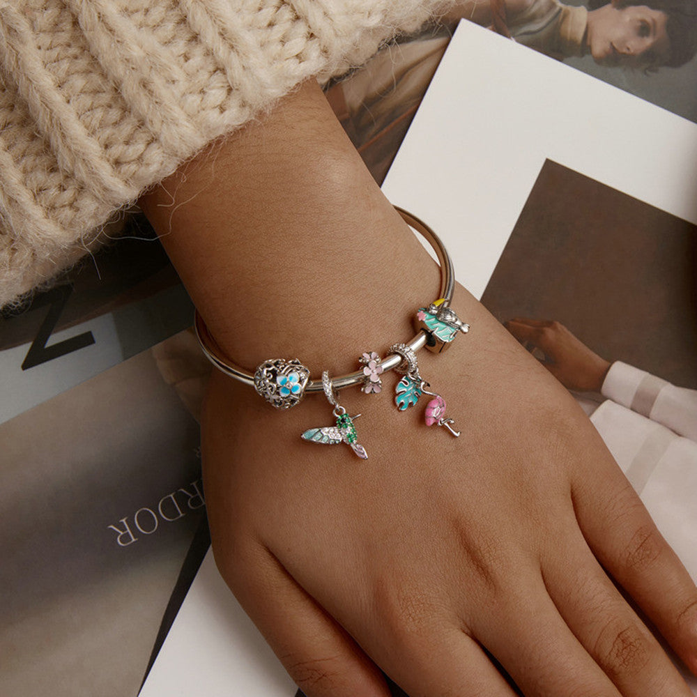 Flamingo Armband Zubehör aus Sterlingsilber mit losem Perlen-Design