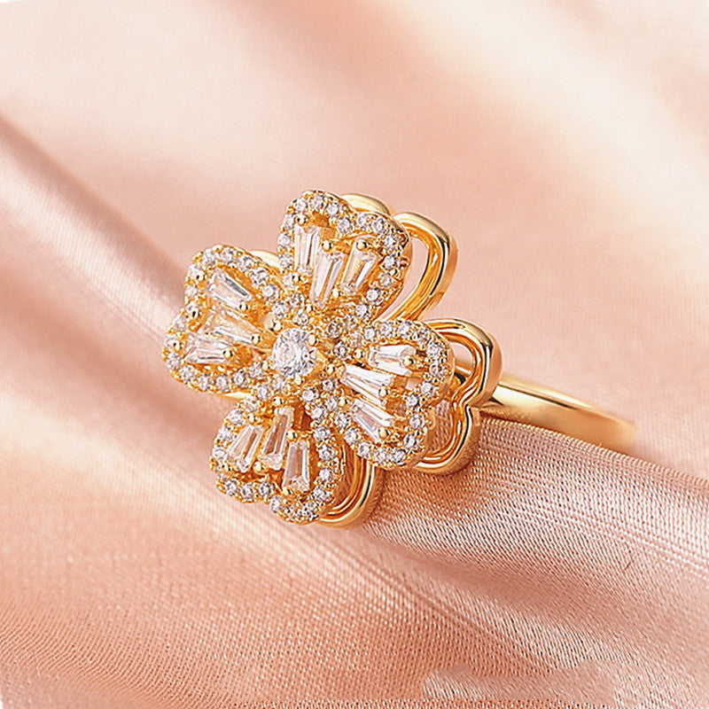 Kupfer drehbarer Ring Mikro-Einlage Fashion Damenring Zeigefingerring