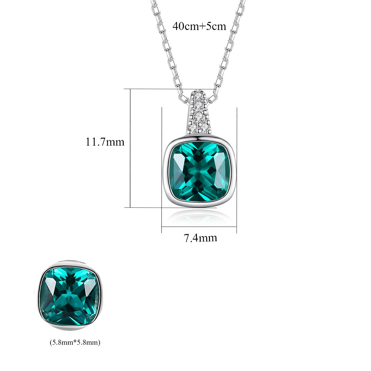 925 Sterling Silver Emerald Square Zircon-inlaid Pendant Fashion Short Necklace Women's