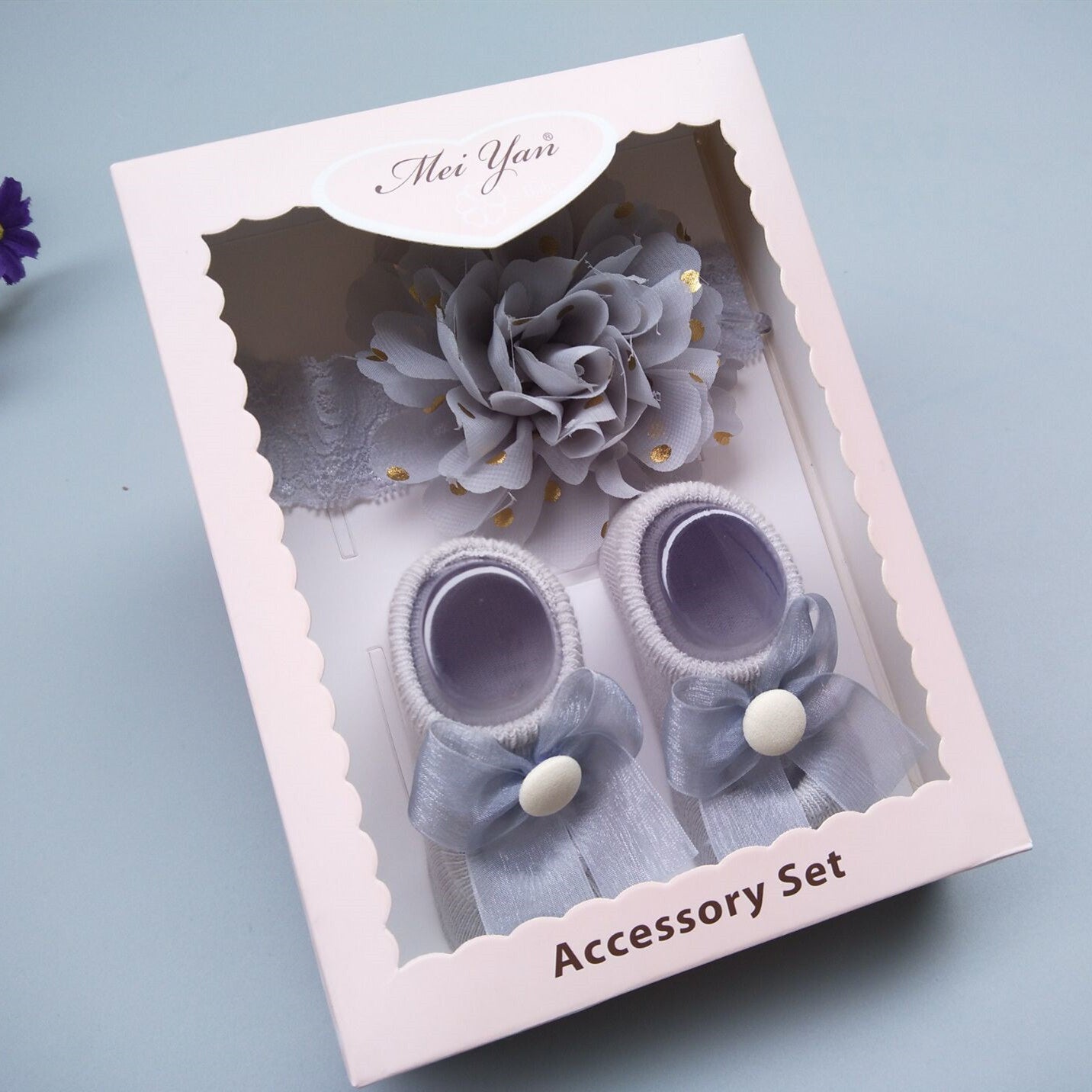 Caja de regalo de calcetines y diadema para bebé niña