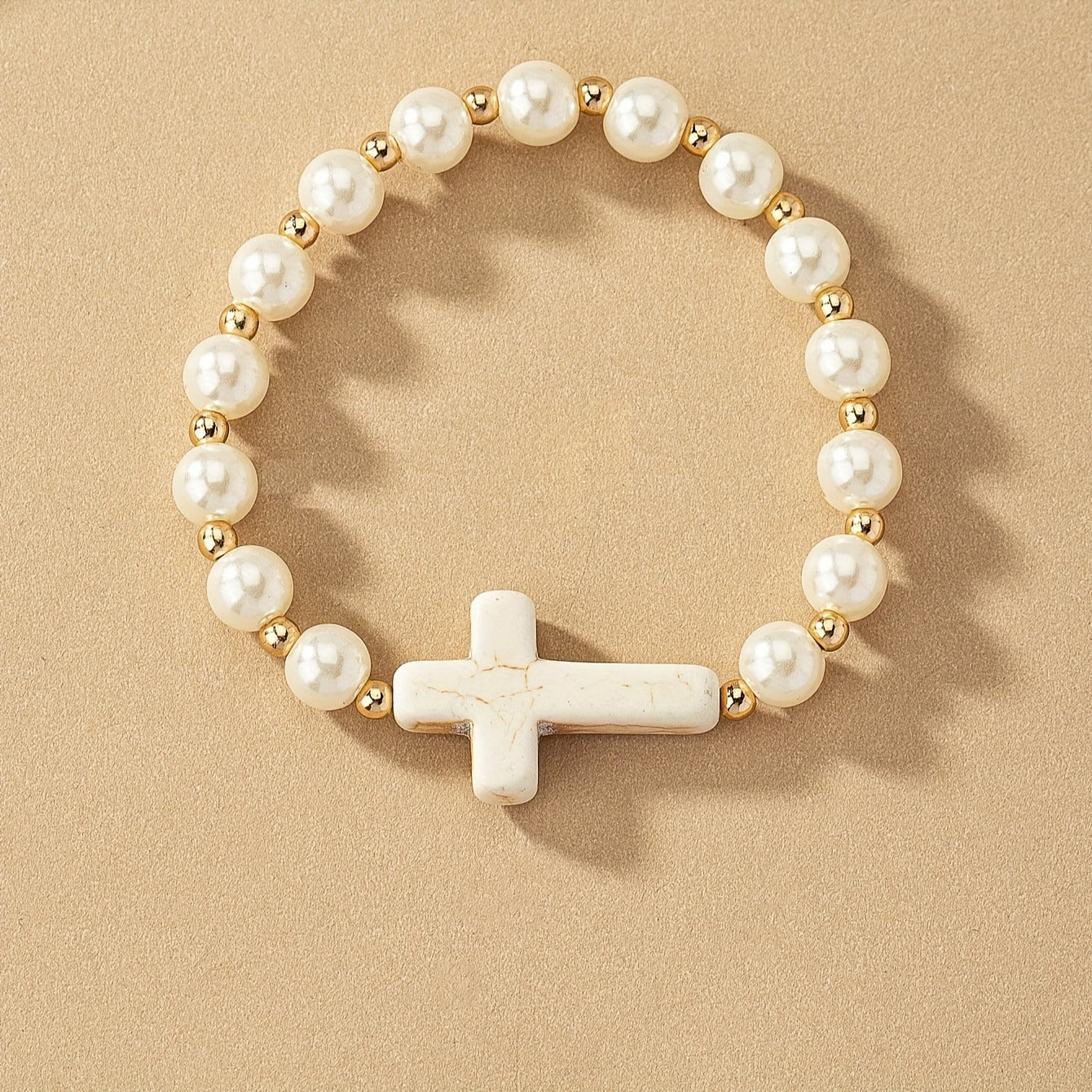 Bracelet Natural Stone Cross Pearl