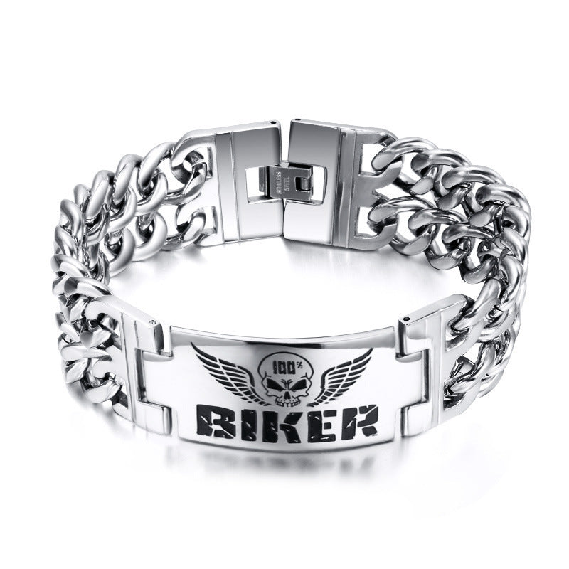 Vnox Biker-Armbänder Herrenschmuck 316L Edelstahl Totenkopf Doppelketten-Anhänger Geschenk