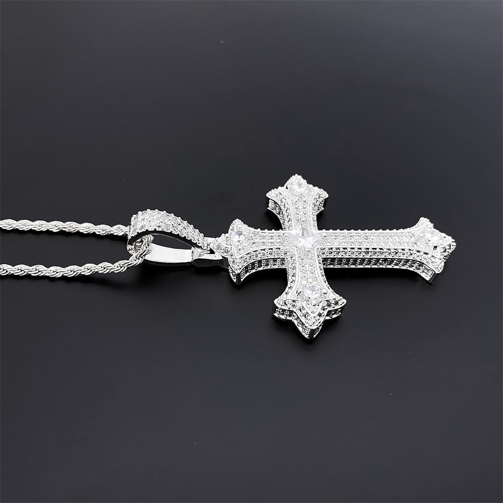 Kupfer eingelegte 5A Zirkon Kreuz Anhänger Halskette Ornament