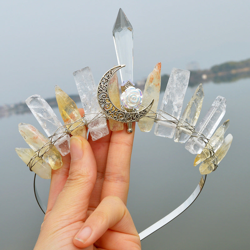 Natürliche Kristall-Säule, handgefertigte Kronen-Haaraccessoires