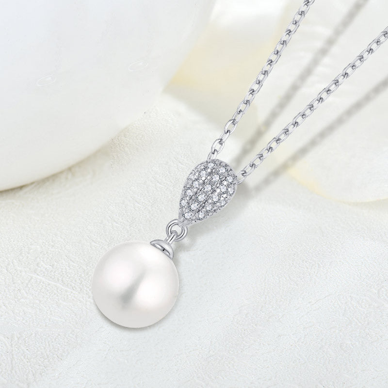 Damenmode Halskette aus Sterlingsilber mit Zirkonia und Perle