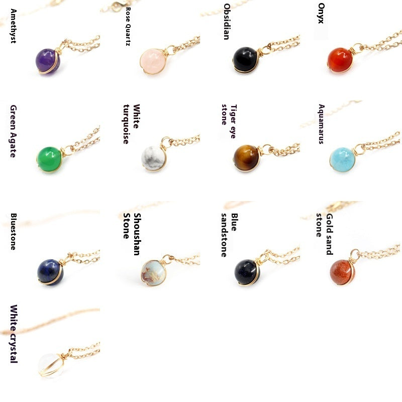 Wickel-Anhänger, natürlicher Kristall, roter Achat, Halskette, Glaskugel-Anhänger, Halskette, Damenschmuck, Geschenk