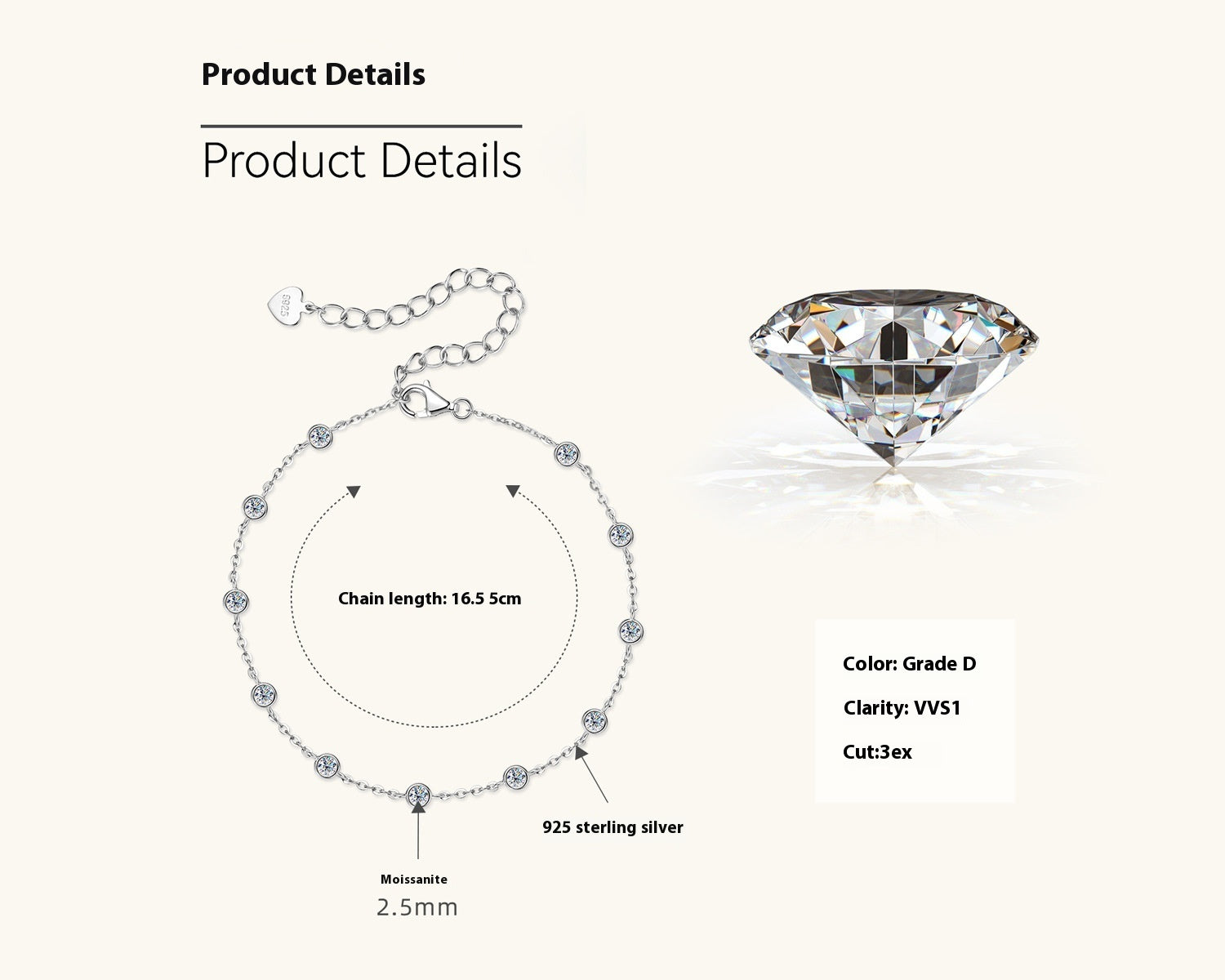 Moissanite Trendy Cool Bracelet Niche High-grade Sterling Silver Hand Jewelry