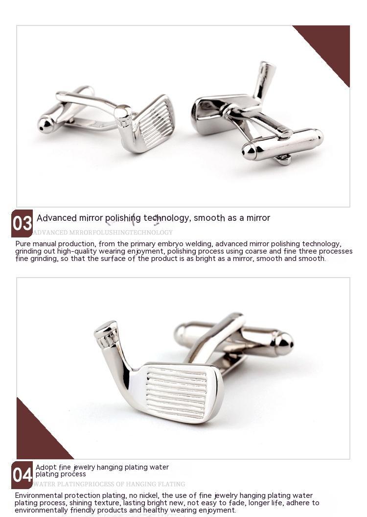 Gemelos de hombre con forma de raqueta de golf de metal liso para camisa francesa