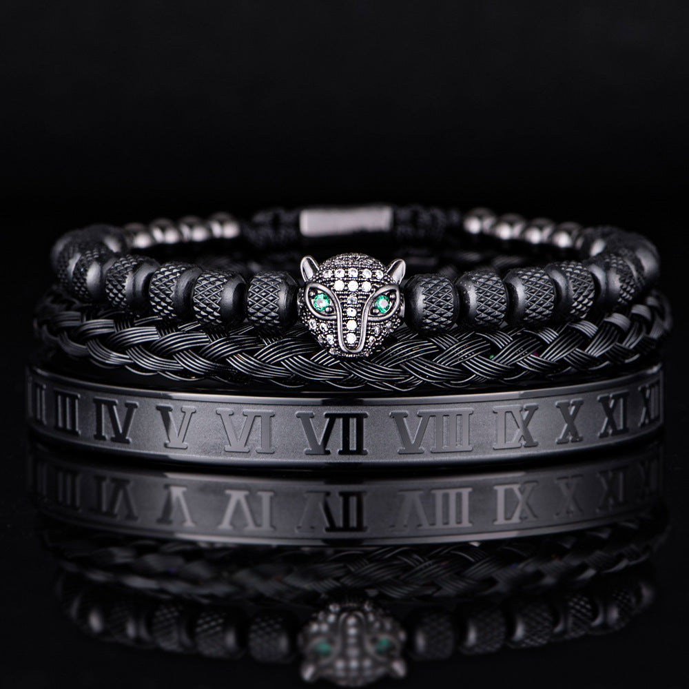 Leopardkopf-Set Mesh Ananas Perle Römisches Armband