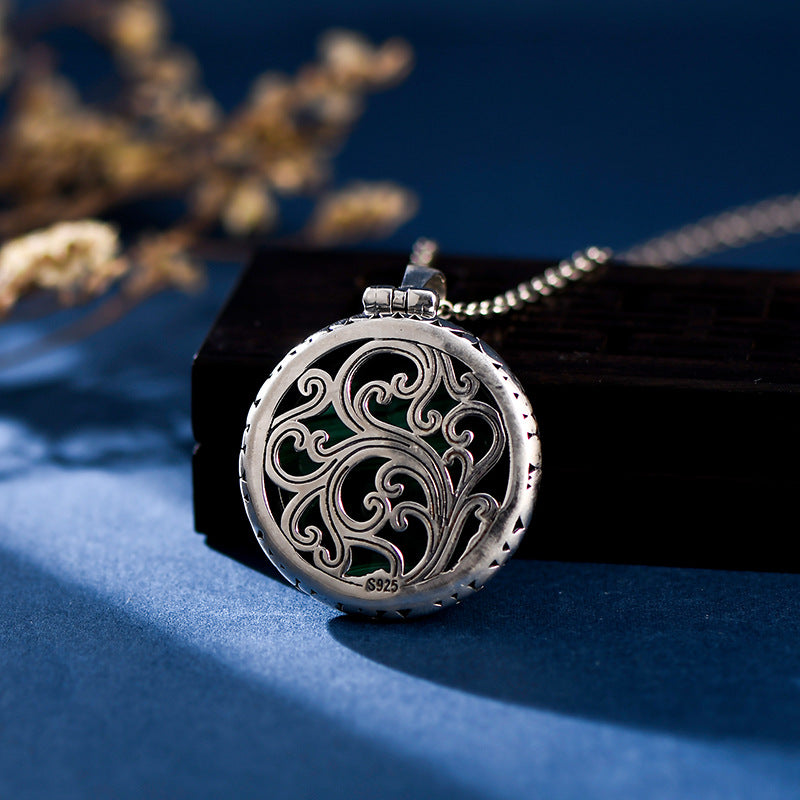 S925 Silver Round Malachite Dignified Pendant