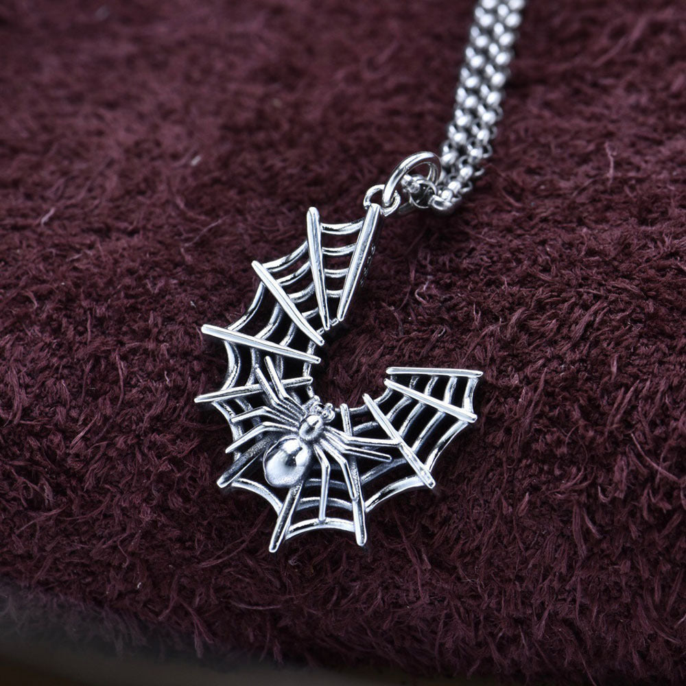 Spinnennetz-Anhänger aus 925er Sterlingsilber, gotische Ornament-Halskette