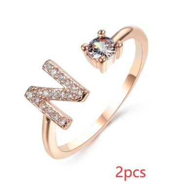 Nuevo Diseño Anillo Ajustable con Letra Inicial 26 Joyería de Moda para Mujeres Joyería Simple y Elegante