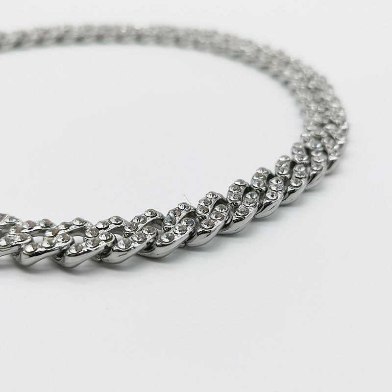 Cadena cubana de eslabones de aleación sencilla de 12 mm de ancho con diamante en una hilera